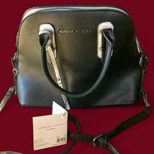 NWT-Adrienne Vittadini Evelyn Dome faux leather Satchel black/silver